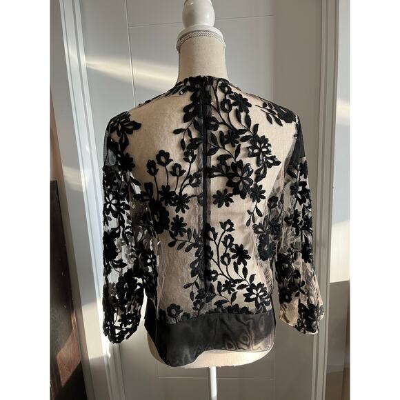 Vintage Kathy Cole Black Sheer Lace Floral Sequin Blouse Top Dark Romance 12 USA - Picture 2 of 13